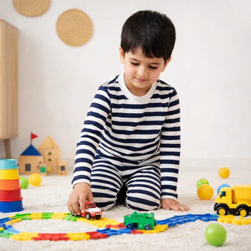 Boy plays a car game